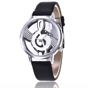 Orologio Al Quarzo Da Donna Nota Musicale Chiave Di Violino Quadrante Cavo Cassa In Lega Cinturino In Ecopelle E Maglia Inox