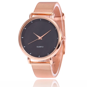 Montre À Quartz Pour Femme Bracelet En Maille Analogique Simple Boîtier En Métal Or Rose Ultra Mince Mode Casual Élégante