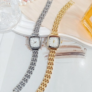 Elegant square dial ladies watch with mother of pearl face and crystal markers