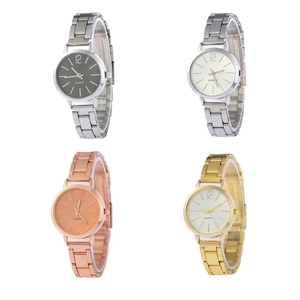 Minimalist quartz wristwatches with stainless steel bands in four assorted colors