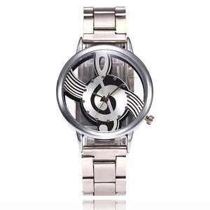 Orologio creativo note musicali con cinturino in acciaio argento e quadrante chiave di violino