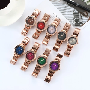 Detailed grid of quartz watches with rose gold steel bands and multi-faceted cut glass