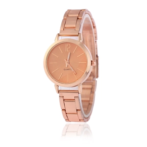 Elegant rose gold women's quartz watch with minimalist dial and metal chain link strap