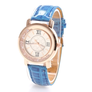 Montre À Quartz Pour Femme Boîtier Or Rose Similicuir Texture Crocodile Chiffres Romains Strass Mobiles Montre Bracelet