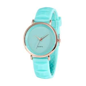 Minimalist ultra-thin quartz watch with mint green silicone strap and rose gold metal case
