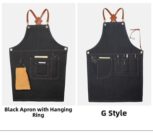 Détails de tabliers en denim robuste avec lanières en cuir et poches à outils