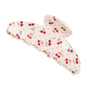 Pince à cheveux crème avec motifs cerises rouges et strass scintillants pour femme