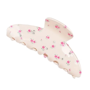 Pince à cheveux crème avec motifs floraux roses et accents de strass étincelants