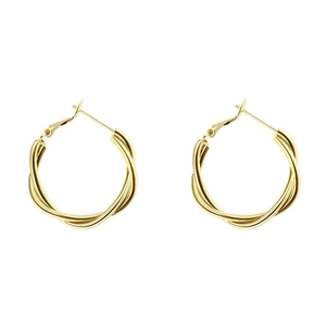 S925 sterling silver golden twisted hoop earrings with elegant minimalist rope texture