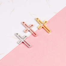 Three-color hollow cross pendants in gold, rose gold and silver finish with top rings