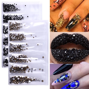 Flatback glass nail rhinestones in 6-compartment storage box for DIY manicure art