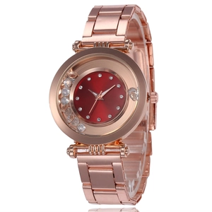 Women's Fashion Quartz Watch Rose Gold Alloy Strap Floating Rhinestones Dial Casual Daily Luxury Dress Wristwatch