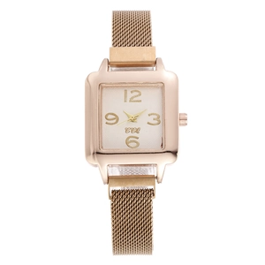 Elegant rose gold square watch for women with milanese mesh band and quartz movement