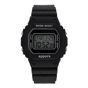 Men's digital sports watch with LED backlight, multifunctional waterproof black wrist watch