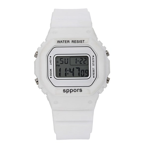 Waterproof digital sports watch with LED luminous display and white silicone strap