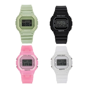 Waterproof digital sports watch with LED light and octagonal resin band in four colors
