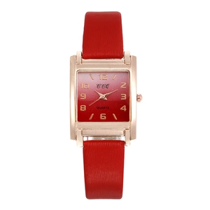 Orologio donna quadrato al quarzo con quadrante rosso sfumato e cinturino in pelle