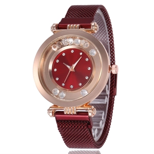 Montre À Quartz Pour Femmes Avec Strass Mobiles Bracelet Magnétique En Alliage À Mailles Milanaises Élégant Et À La Mode