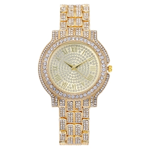 Luxury Quartz Watch Full Rhinestone Iced Out Alloy Steel Strap Roman Numerals Fashion Wristwatch For Women Men