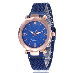 Montre À Quartz Pour Femme Mode Cadran Étoilé À Paillettes Bracelet En Maille Alliage Milanais Boucle Magnétique Élégante