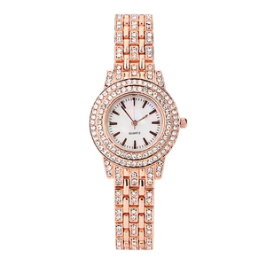 Women Luxury Quartz Watch Full Rhinestone Encrusted Alloy Case Stainless Steel Strap Fashion Elegant Analog Wristwatch