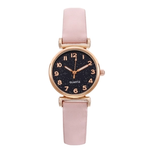 Minimalist women's starry sky quartz watch with pink leather strap and rose gold case