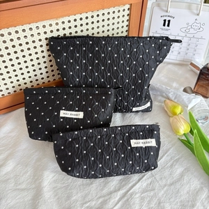 Polka Dot Cosmetic Bag Polyester Portable Travel Makeup Pouch Zipper Organizer Handheld Sweet Ins Style Women