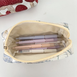 Vue intérieure de la trousse en toile à fleurs grande capacité avec fermeture éclair