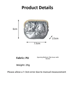 Detailed size specifications and weight of the silver quilted butterfly PU coin purse