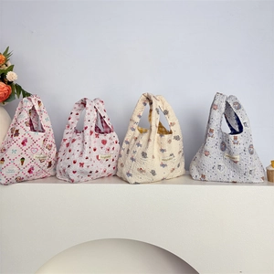 Quilted tote bags set featuring floral rabbit, heart, and bear prints on 3D fabric