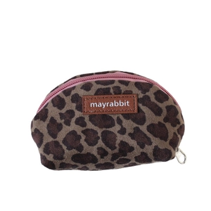 Portable leopard print shell storage pouch with soft faux suede and metal zipper
