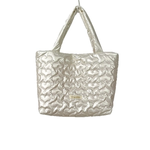 Champagne metallic heart quilted tote bag with double handles for daily commute