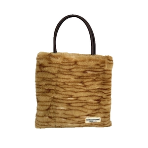 Winter plush leopard print tote bag with faux fur texture and brown handles