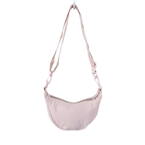 Adjustable light pink nylon half-moon crossbody bag with large capacity for women