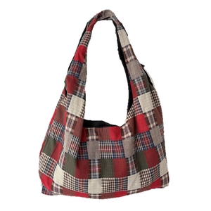 Retro patchwork plaid tote bag with large capacity for office commute fashion