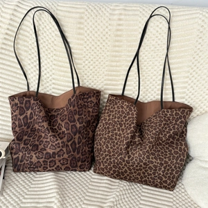 Fashion Leopard Print Tote Bag Faux Suede Large Capacity Shoulder Handbag With Inner Pouch For Women Chic