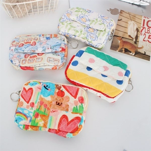 Quilted floral coin purses with metal keyrings in cute cartoon bear and bunny patterns