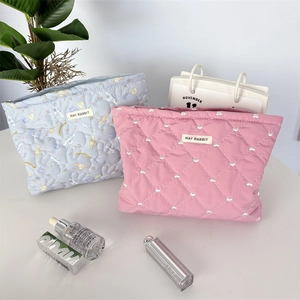 Quilted cotton Cinnamoroll makeup bag and pink heart pattern travel organizer with zipper
