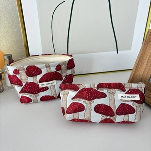 Lot de trousses à maquillage en toile avec motif jacquard champignon et fermeture éclair