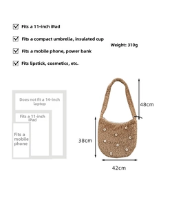Braune Plüschtasche Kapazitätsdetails passend für 11-Zoll-iPad und tägliche Utensilien