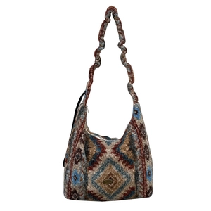 Borsa tote in maglia retrò con motivi geometrici boho e tracolla con effetto arricciato