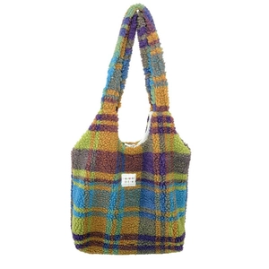 Colorful plaid sherpa fleece tote bag with a soft texture and spacious interior design