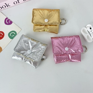Quilted metallic PU leather headphone cases for AirPods in gold, silver, and pink tones