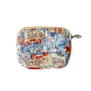 Quilted cartoon mini organizer bag with floral print and white snap button closure
