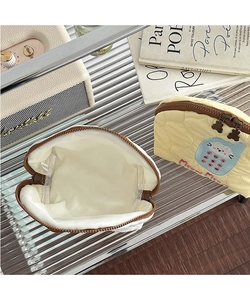 Quilted cloud texture makeup bag featuring cat embroidery and cute bear metal zippers