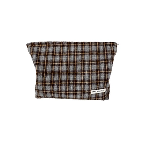 Large capacity vintage plaid canvas cosmetic bag with zipper and May Rabbit label