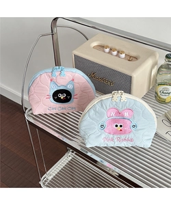 Quilted cotton shell cosmetic bags with cute cat and rabbit embroidery and bear zippers