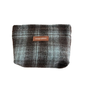 Klassieke geruite cosmetische tas in grijs en blauw met premium lederen logo-etiket