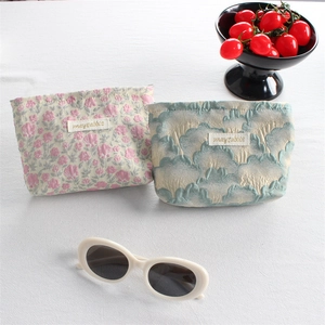 Floral and wave pattern canvas cosmetic bags for travel and makeup storage