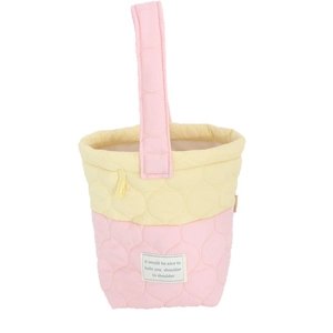 Quilted pastel patchwork bucket handbag in yellow and pink nylon with round stitching